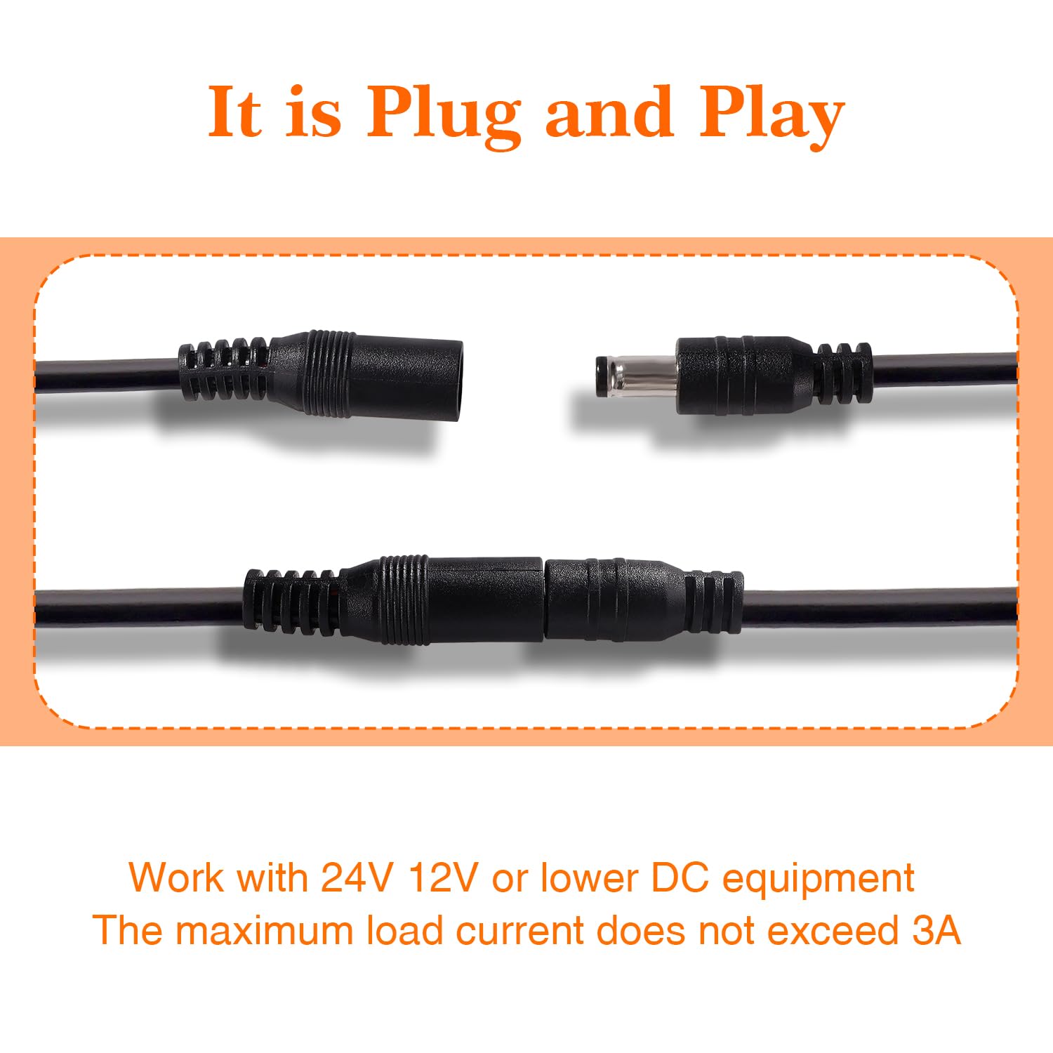 2 Pezzi 2m 5.5x2.1 mm 24V 12V Cavi di Prolunga per Alimentazione DC, DC Cavo Estensione Maschio a Femmina 22AWG, per Telecamera Sicurezza CCTV, DVR, Nero