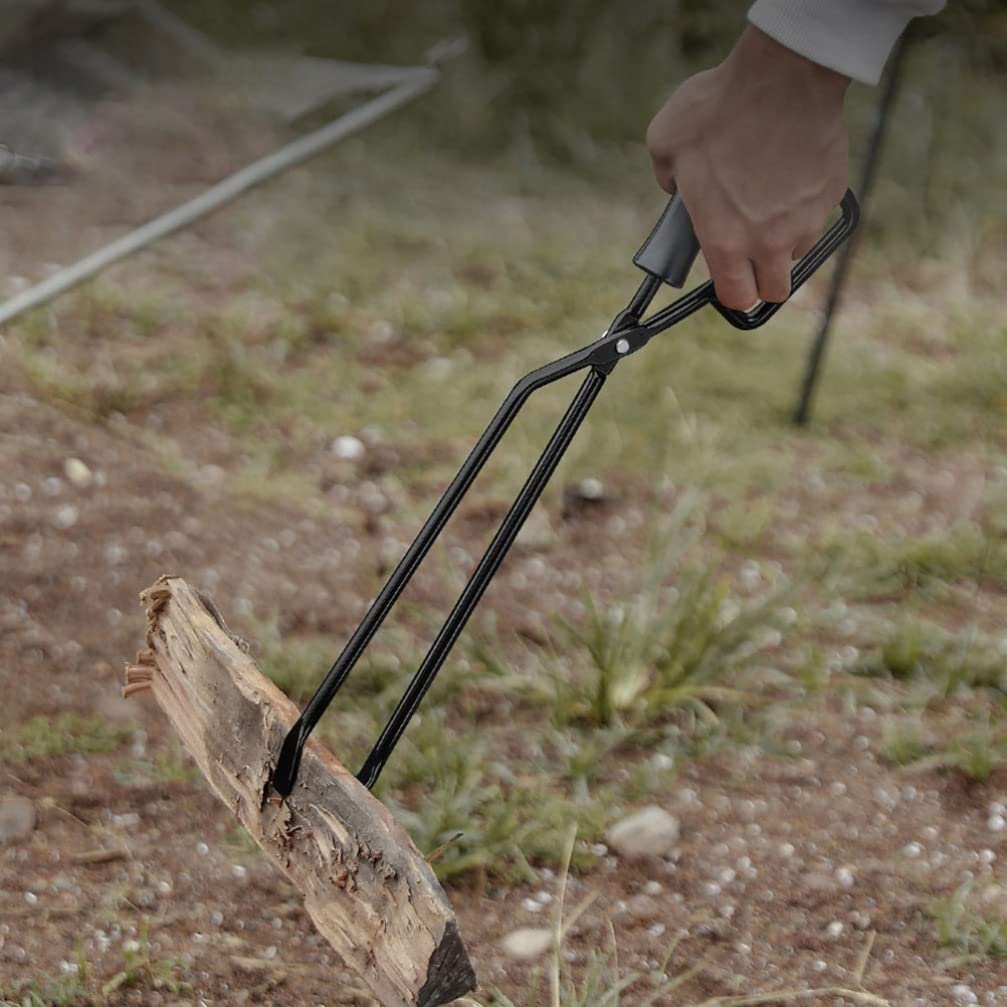 Pinza per Barbecue Esterno con Manico in Legno, Ferro Nero, Lunga