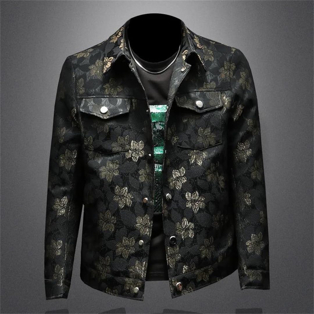 Męska wiosenna kurtka z haftem kwiatowym Slim Fit Business Coats Social Streetwear kurtka bomberka