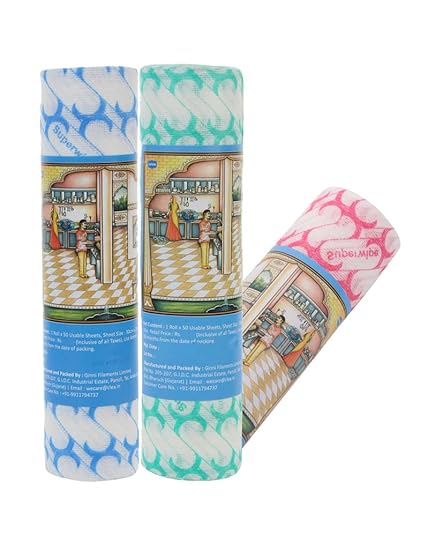 GINNI Premium Printed Kitchen Swipe Rolls | Kitchen Tissue Roll Reusable & Washable Multi-Purpose Household Sheets - 50 Pulls/Roll (Pack of 3)