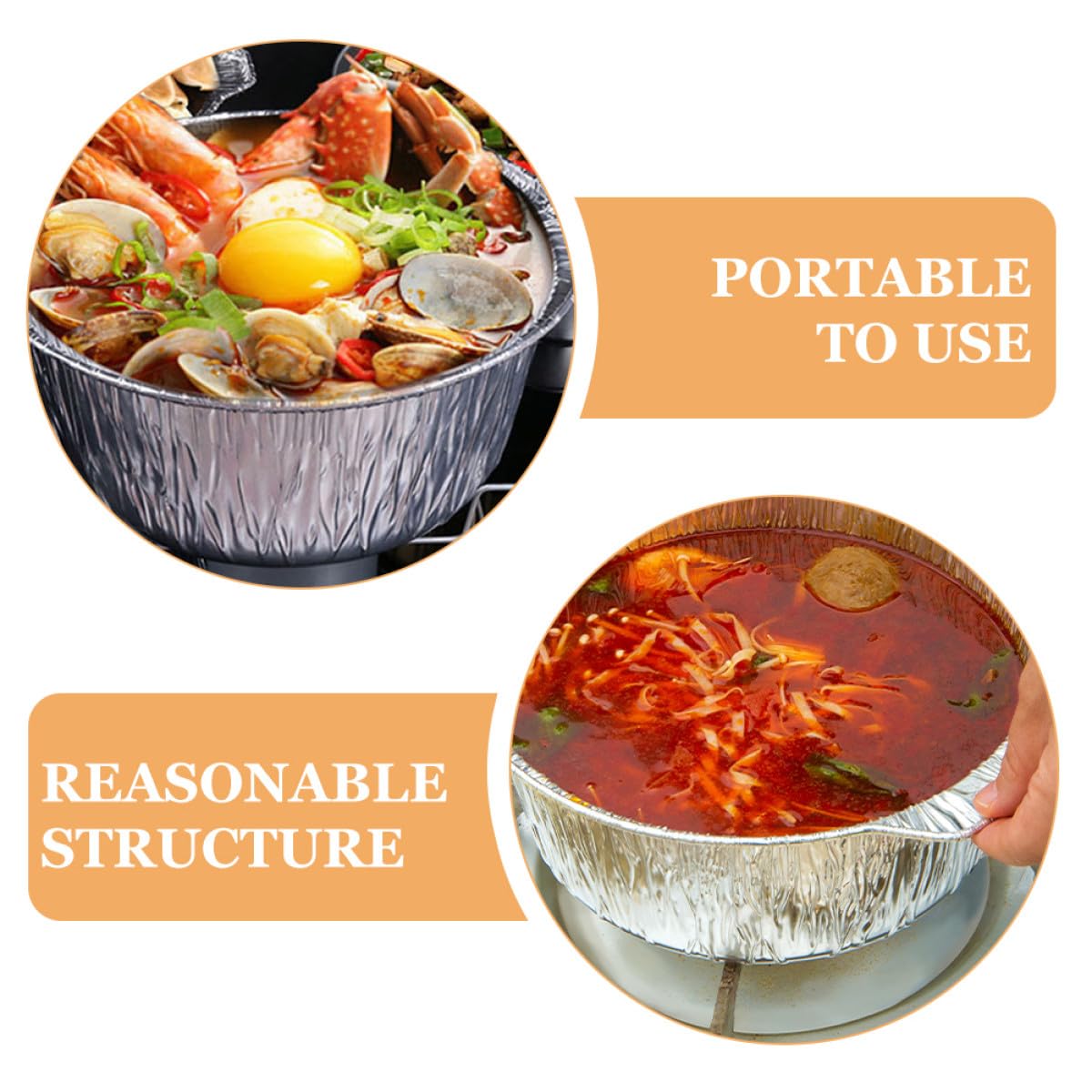 Lot de 8 Marmites Aluminium Jetables 2000 Ml avec Couvercles, Rondes, Légères et Recyclables, pour Camping, Barbecue, Cuisson Four et Réchauffage Rapide