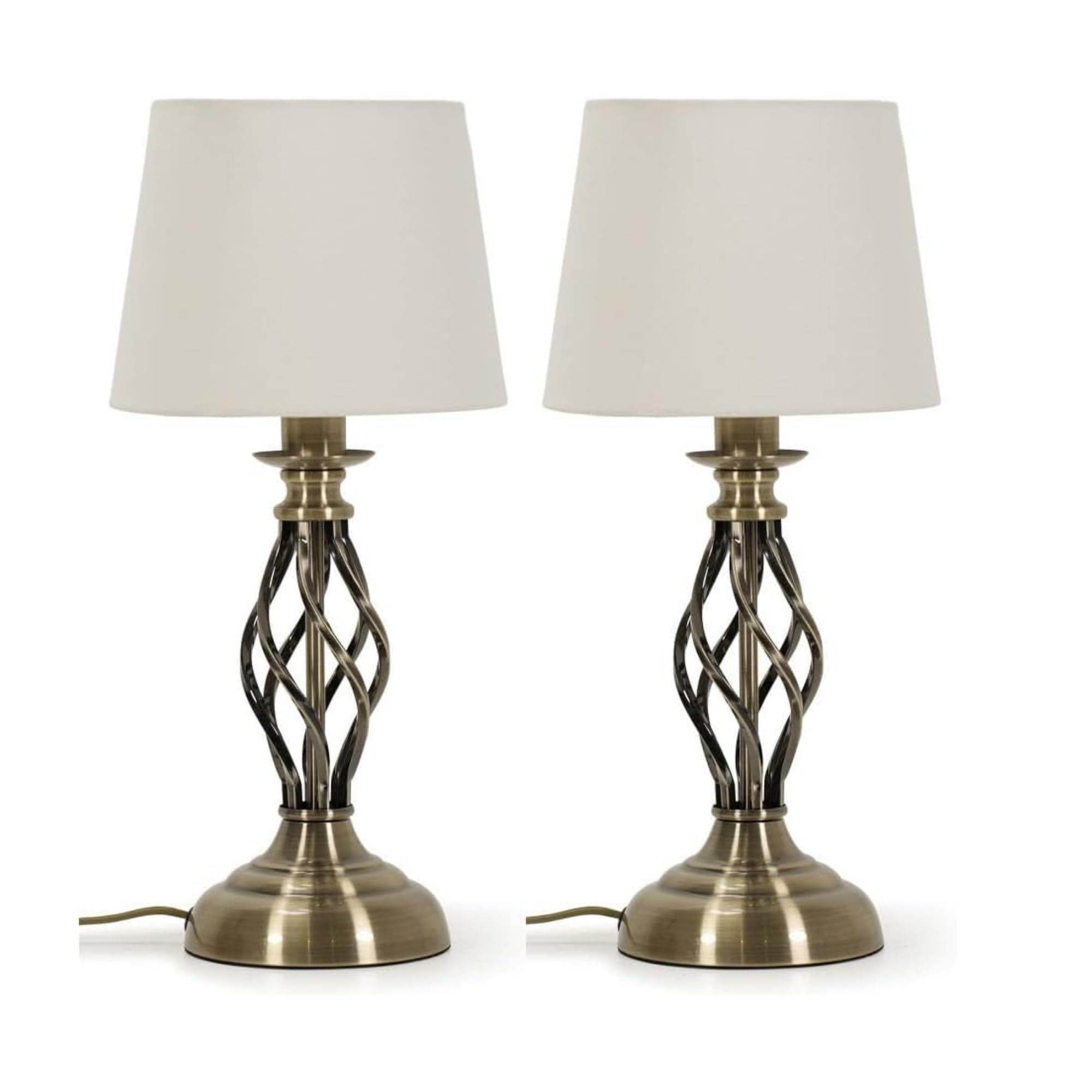 Memphis Antique Brass Traditional Table Lamp - ValueLights - Metal Twisted Base - Fabric Shade