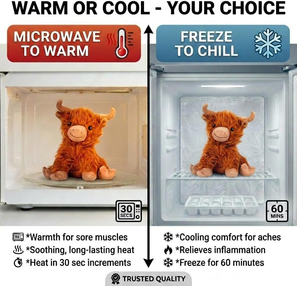 Highland Cow - Microwavable & Weighted Plush Stuffed Animal - Heated Plushie for Warmth - Cute, Soft, Cozy Toy for Adults & Children (Boys, Girls, & Toddlers) by Warm Pals