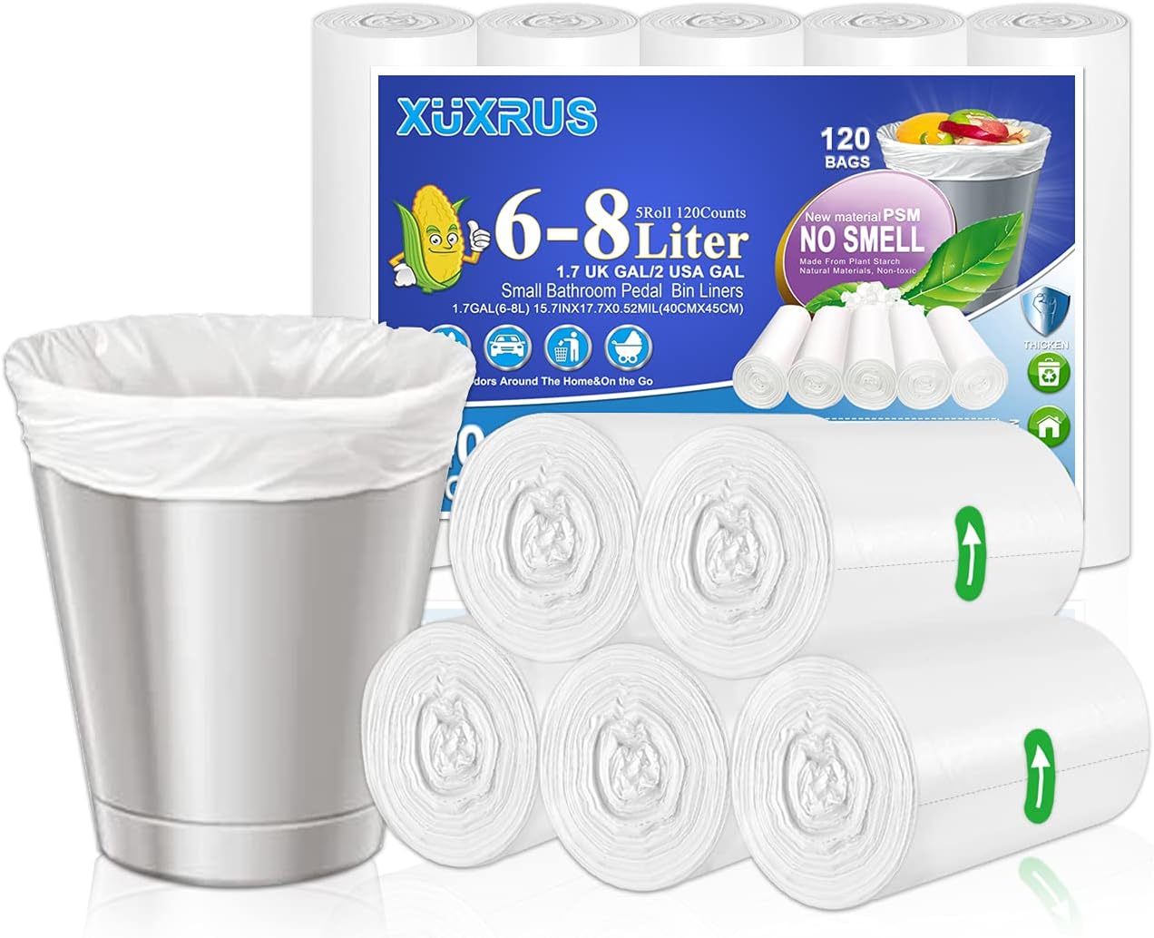 XUXRUS Small Pedal Bin Bags,Bin Liners 68l, Trash Garbage Bags,White