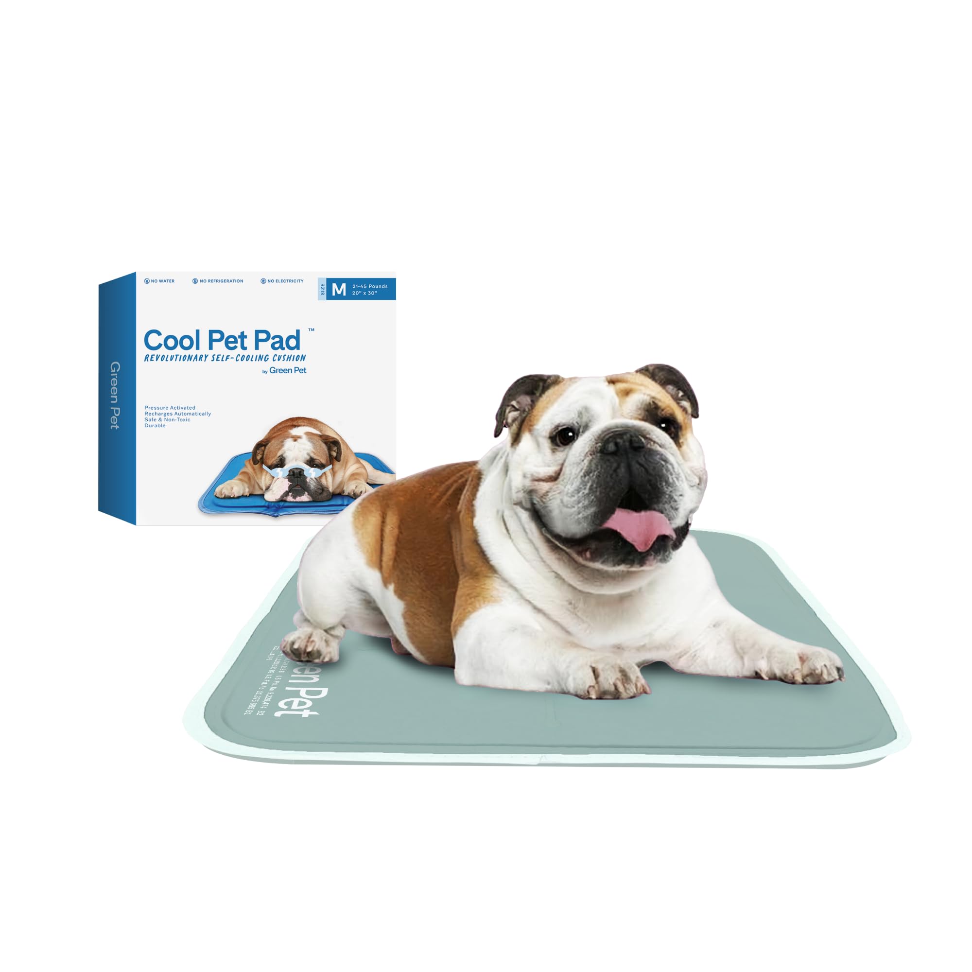 The Green Pet Shop Cool Pet Pad - Medium, Sage Grey - Self-Cooling, Pressure Activated Mat for Dogs & Cats from 21-45 lbs - Non-Toxic Gel, No Water Needed