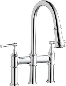 Elkay LKEC2037CR Three Hole Bridge Faucet with Pull-down Spray and Lever Handles, Chrome