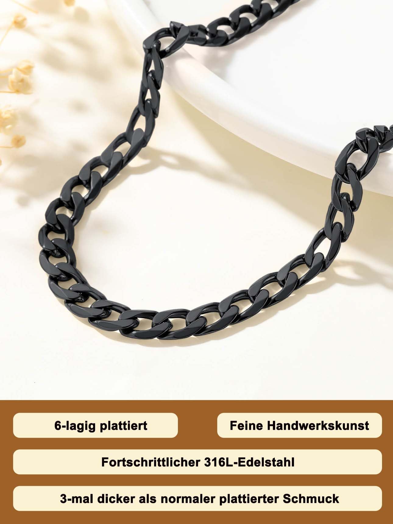 Suplight Unisex Kette personalisiert Klassische Ankerkette Venezianierkette 46/51/55/61/66/71/76cm Edelstahl/18k vergoldet 4mm/6mm Gliederkette Halskette mit Karabinerverschluss