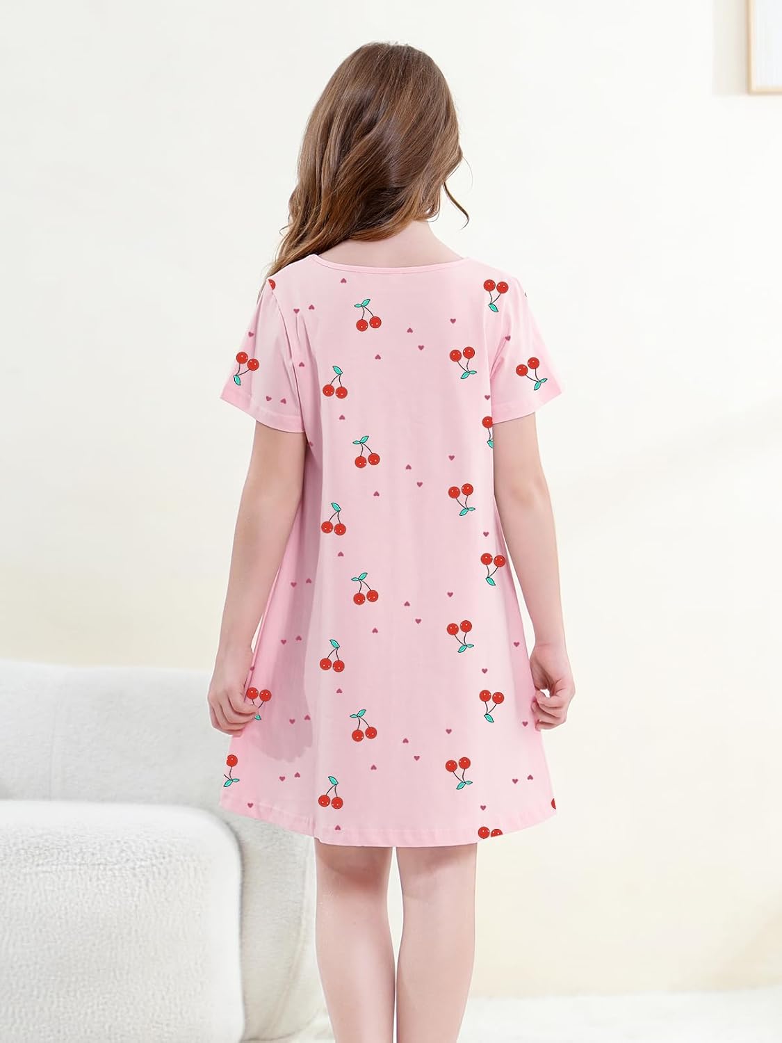 QZH.DUAO Girls Nightgowns 100% Cotton Short Sleeve Sleep Shirts Nightdress Sleepwear 5-14 - Image 5