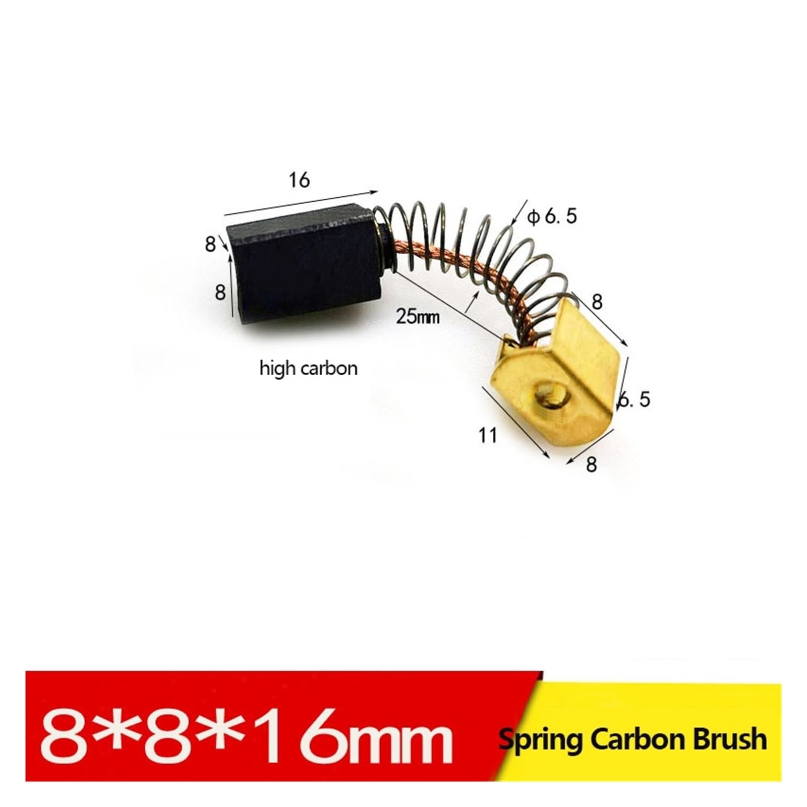 Escobilla de carbón de resorte 8 * 8 * 20, escobilla de carbón de motor de cobre 8x8x16/18/30, escobilla de motor de de alto carbono(Carbon-8x8x16mm)