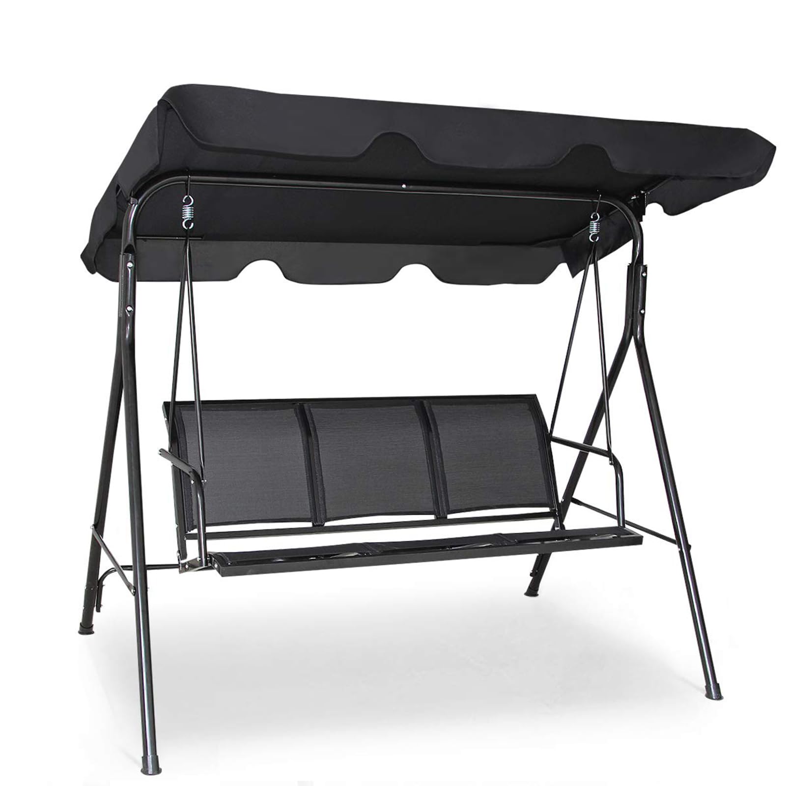 COSTWAY Columpio Jardin Exterior de 3 Plazas, Balancín con Toldo Adultos de Metal y Poliéster, Columpios de Porche con Parasol Ajustable para Exterior, 170 x 110 x 155 cm, Carga 210 kg, (Negro)