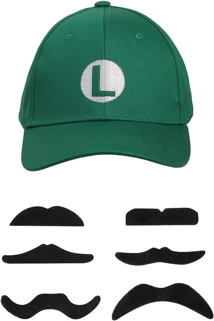 Super Brothers Hat for Kids Adults Halloween Cosplay Adjustable Hats with Mustache