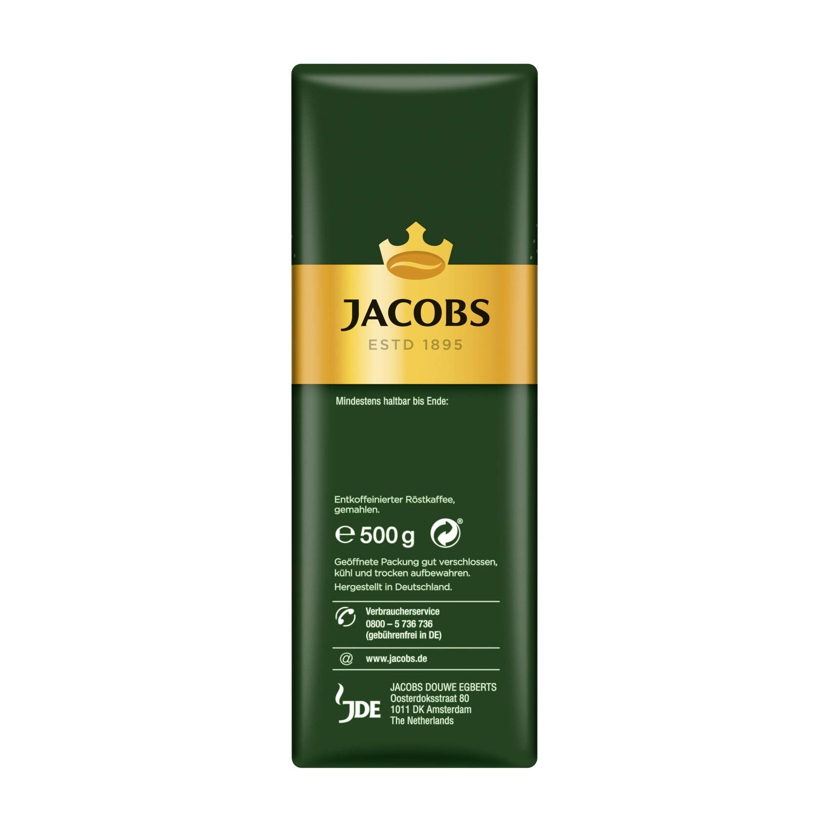 Jacobs Filterkaffee Krönung Entkoffeiniert, 12er Pack, 12 x 500 g gemahlener Kaffee