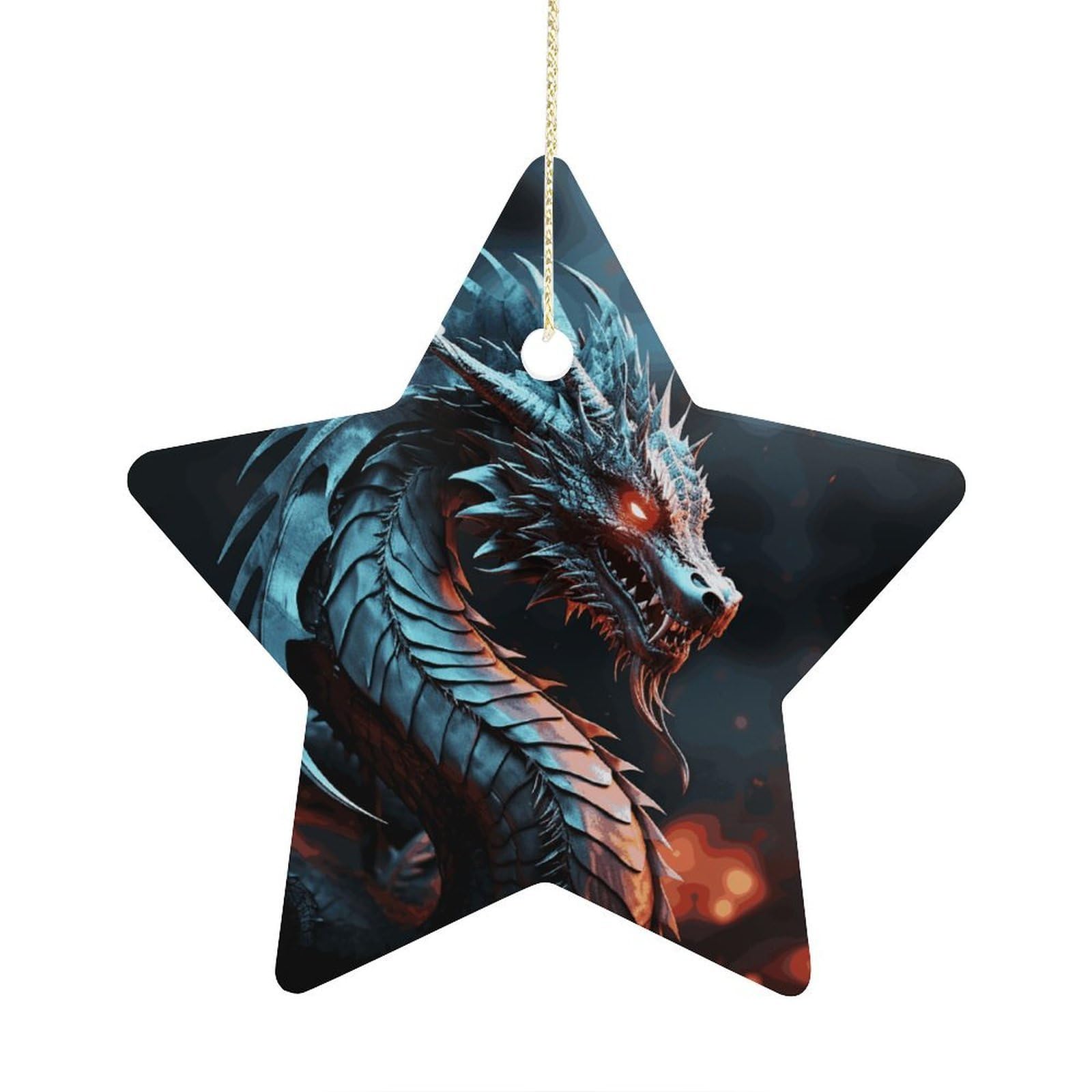 Dragon Stars Ornaments Ceramic Christmas Tree Hanging Light in Weight Christmas Star Pendants Funny Double-Sided Printed Xmas Ornaments for Gifts