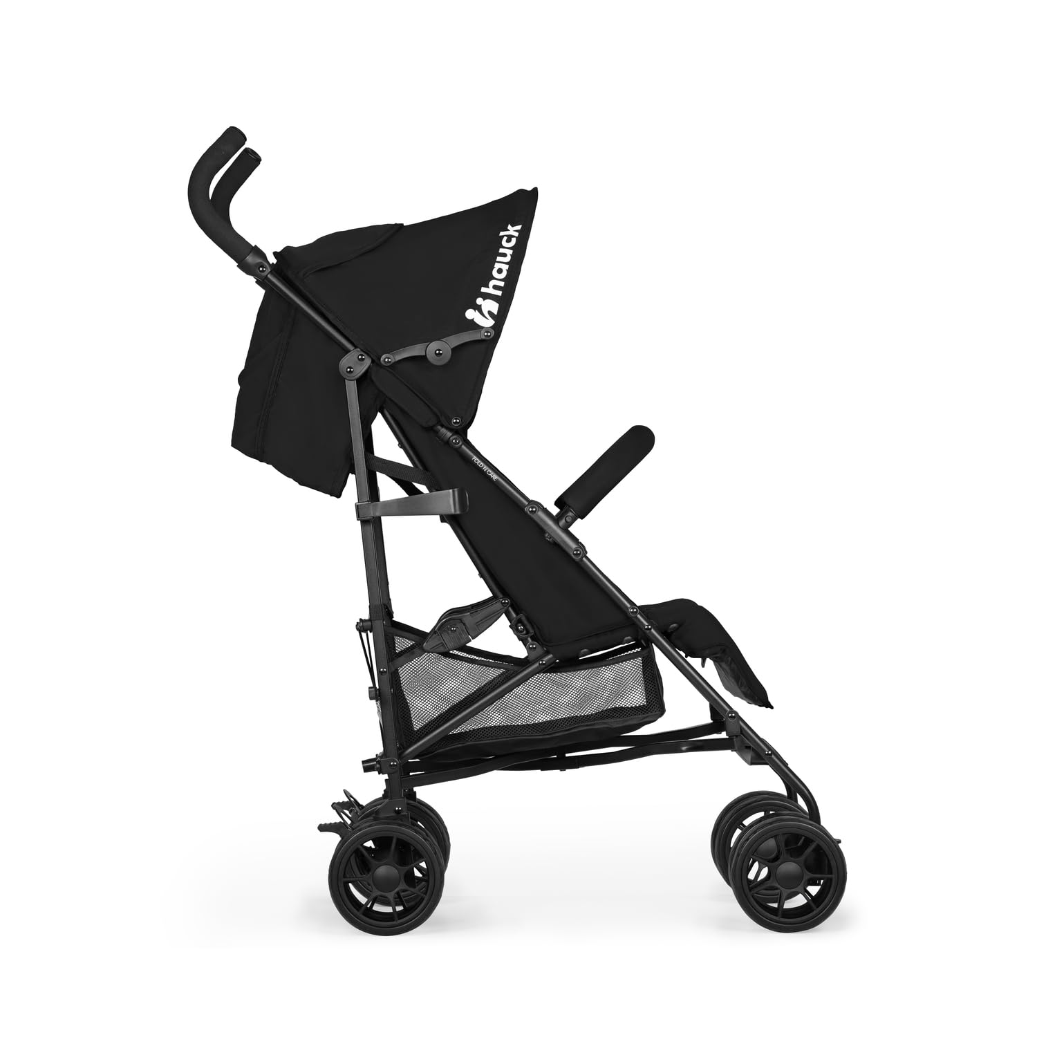Hauck Fold N Care Poussette parapluie légère avec housse de pluie de 6 mois à 22 kg, pliable compact, auvent solaire UPF 50+, roues EVA, grand panier, poussette de voyage Noir