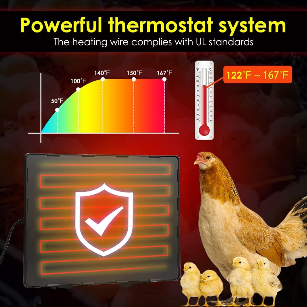 Almohadilla calefactora para gallinero, alfombrilla calefactora para criadores, 3 modos de calefacción, diseño cálido instantáneo e impermeable, calentador de jaula para mascotas al aire libre, panel