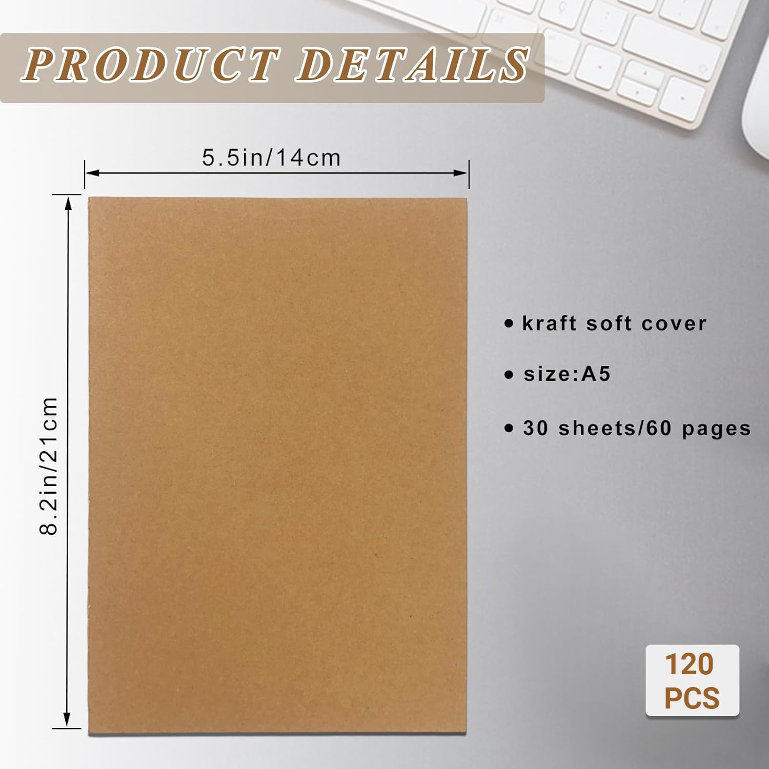 ToiULik Paquete de 120 cuadernos de papel kraft, tamaño A5, tapa blanda, rayados, cuadernos a granel para estudiantes adultos, escritura, bocetos, viajes, suministros escolares y de oficina