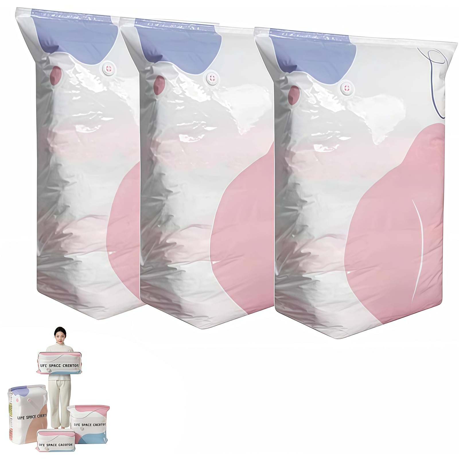 No Pump Vacuum Storage Bags, 3D Compression Space Saver Bags for Clothes, Bedding & Travel, Airtight Reusable Storage Bags (80 * 100 cm)