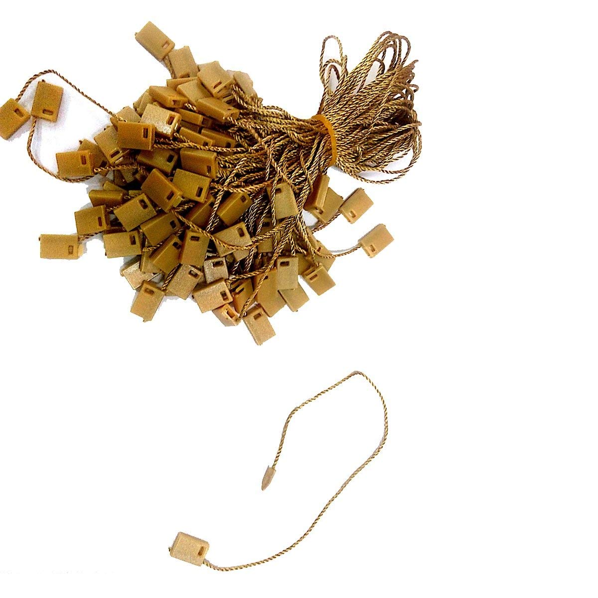 Trimming Shop 100pcs Nylon String Hang Tag, 7 Inch Price Tags Fasteners with Snap Lock Pin, Labels String Tags Loop Fasteners Hook Ties for Clothes, Jewelry, Gold