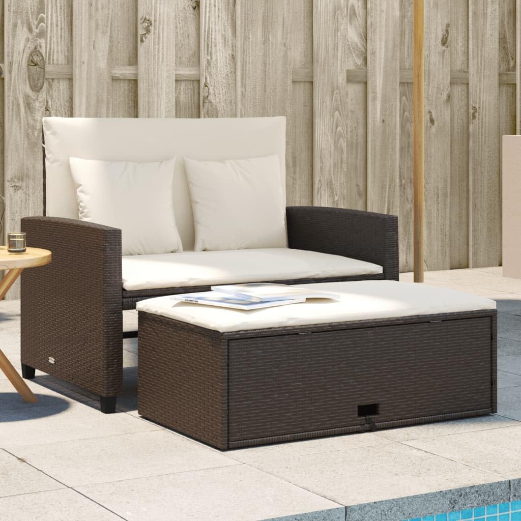 Divano da Giardino 2 Posti, in Polyrattan e Acciaio, Design Trasformabile, Set Giardino Esterno, Salotto da Giardino, per Terrazzo e Patio, Colore Marrone, 115x75x91 cm
