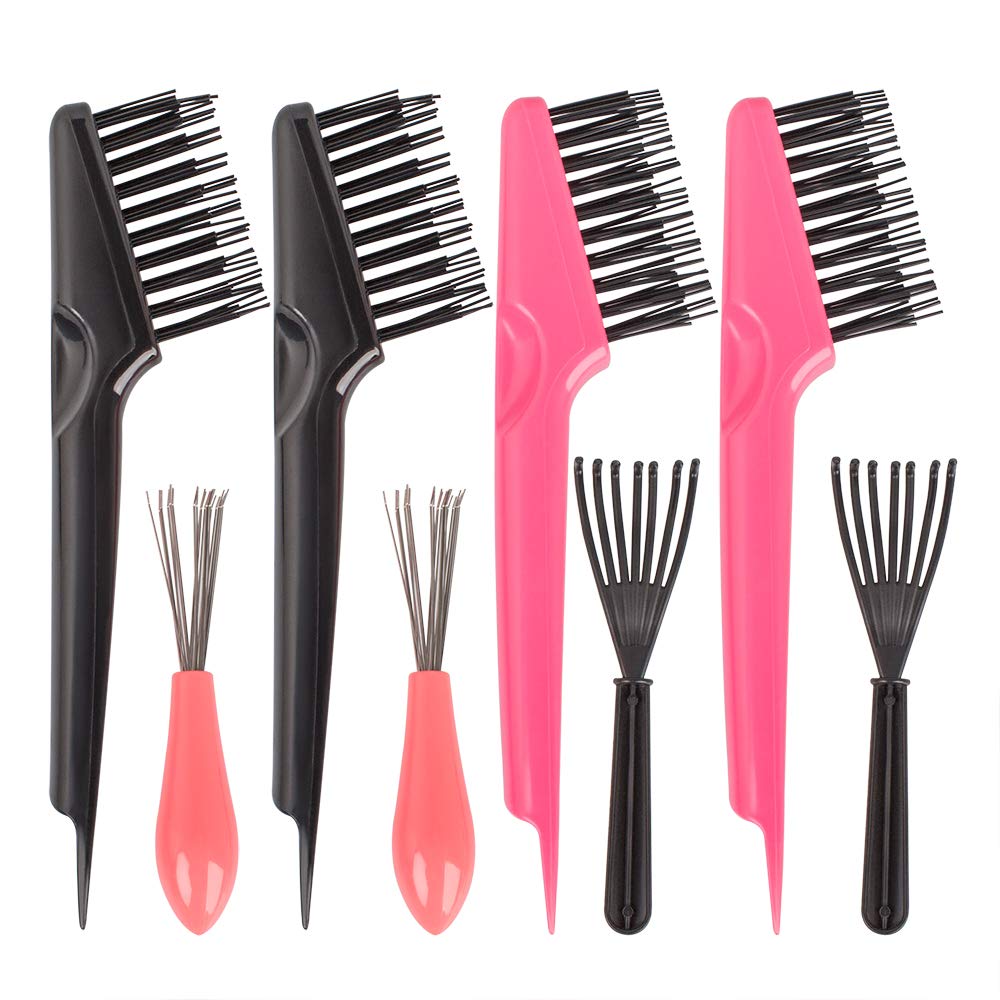 8 Pcs Hair Comb Brush Cleaner,Sonku Comb Cleaning Tool Set Mini Metal Wire Brush Cleaner Claw for Removing Hair Dust Salon Home Hotel Use(Pink and Black)