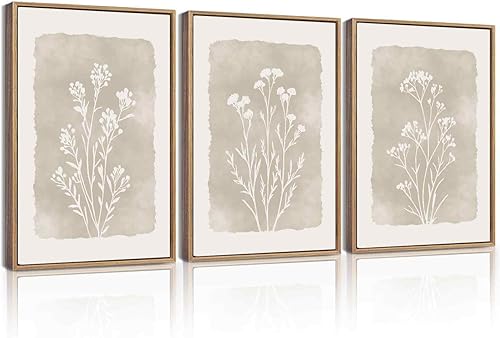 KUVIOKE Arte de pared enmarcado con flores botánicas bohemias, arte de pared vintage floral de granja, impresiones rústicas de flores silvestres