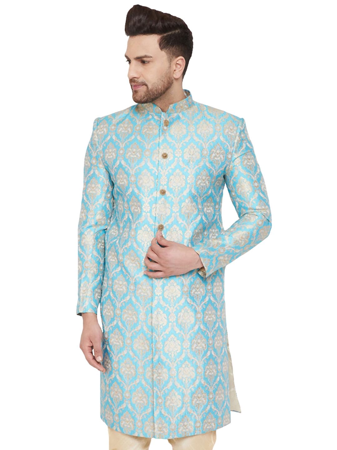 Men's Silk Blend Straight Fit Straight Sherwani