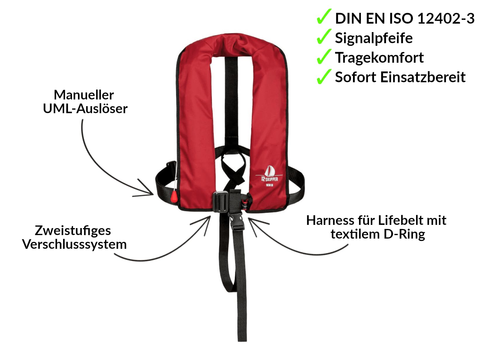 Gilet de Sauvetage Automatique ISO 165N avec Harnais
