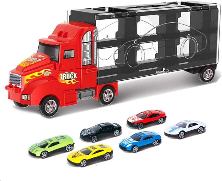 Toy Truck Transport Car Carrier Toy for Boys and Girls age 3-10 yrs old - Hauler Truck Includes 6 Toy Cars and Accessories - Ideal Gift For Kids, multicoloured