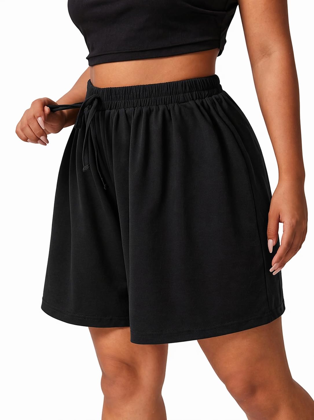 nexgo Straight Wide fit Long Length Cotton Shorts with One Side Pockets for Women/Trending Multi Pocket Style, Relaxed Casual Shorts for Women-picture-41