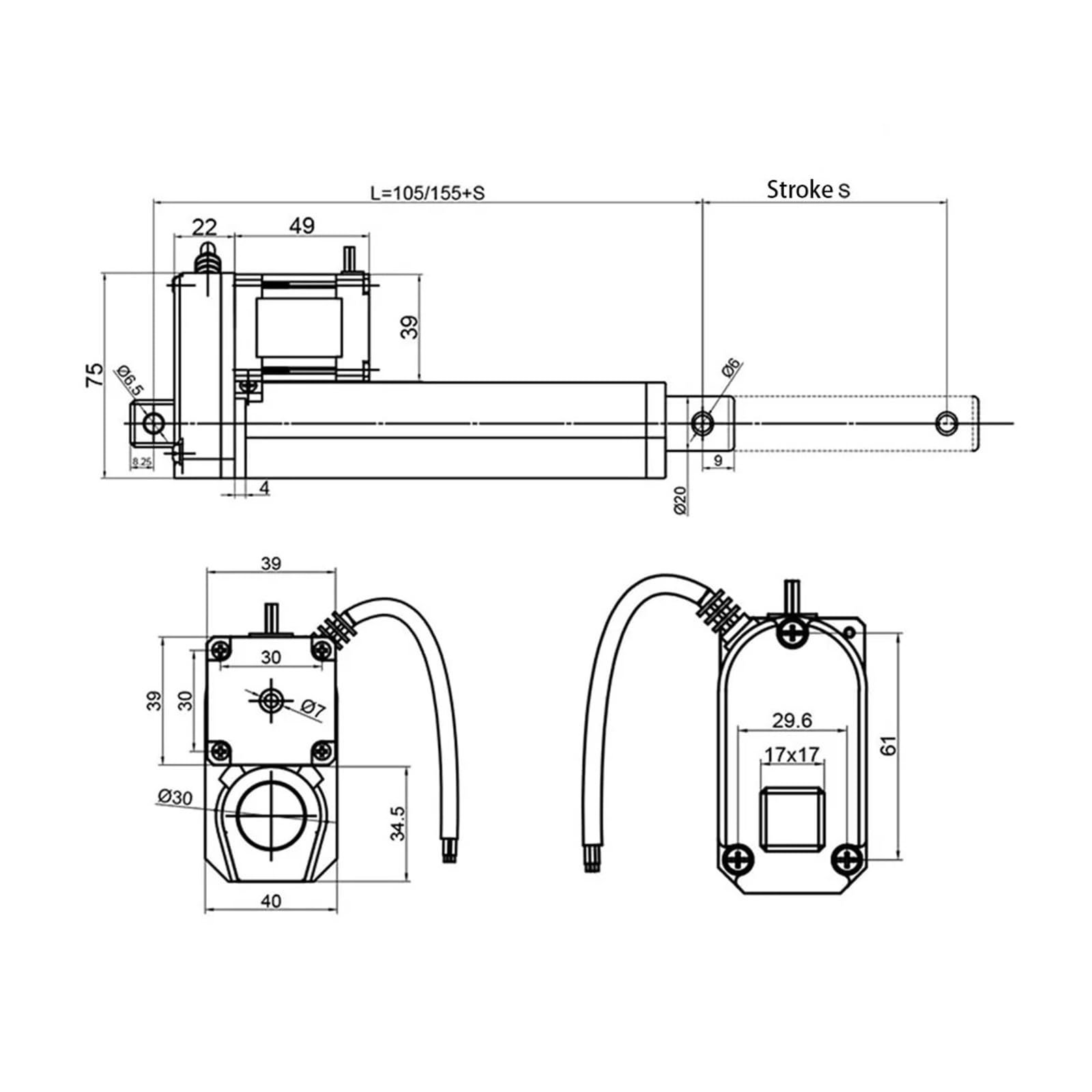 150mm Linear Actuator 12V Nema 16 Max 50 mm/s 500N Aluminum Alloy(7mm per s 500N)