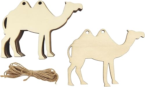 Paquete de 30 adornos colgantes de camello de madera sin terminar con forma de animal, etiquetas de regalo para manualidades, decoración de fiestas