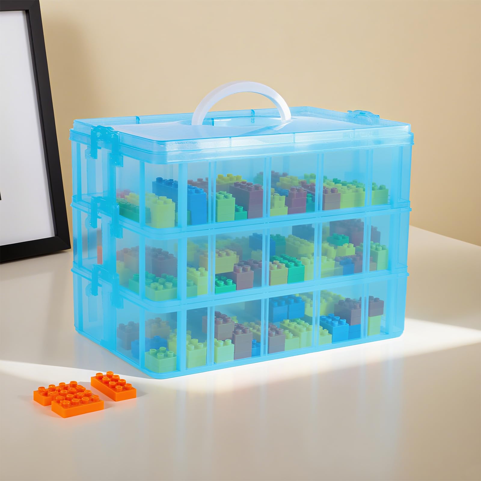 Set di 2 Scatole di Assortimento a 3 Ripiani, 30 Scomparti, Trasparenti