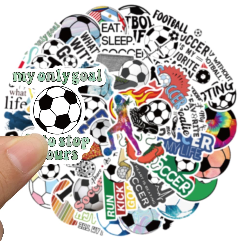 Soccer Stickers for Water Bottles, I Love Soccer Stickers for Kids, Boys, Teens, Adults, 50PCS Vinyl Waterproof Stickers Bulk Gift, Soccer Sports Party Favors, Soccer Decorations (Soccer)