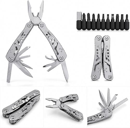 Stainless Steel Multi-Tool Folding Pliers with 9 Screwdriver Bits