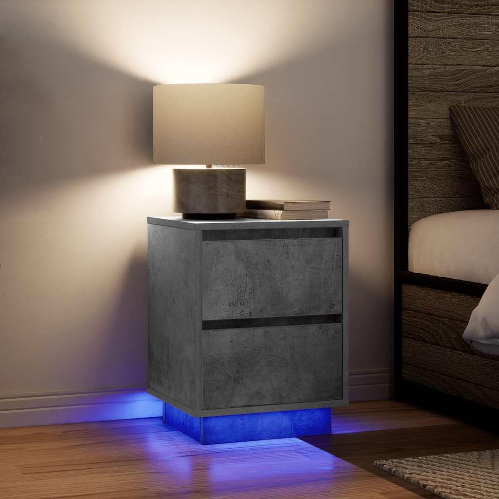 SXZenSpace 861290 Bedside Cabinets with LED Lights 2 pcs Concrete Grey 38x34x50 cm Bedroom Cabinet,Storage Nightstand Side Table