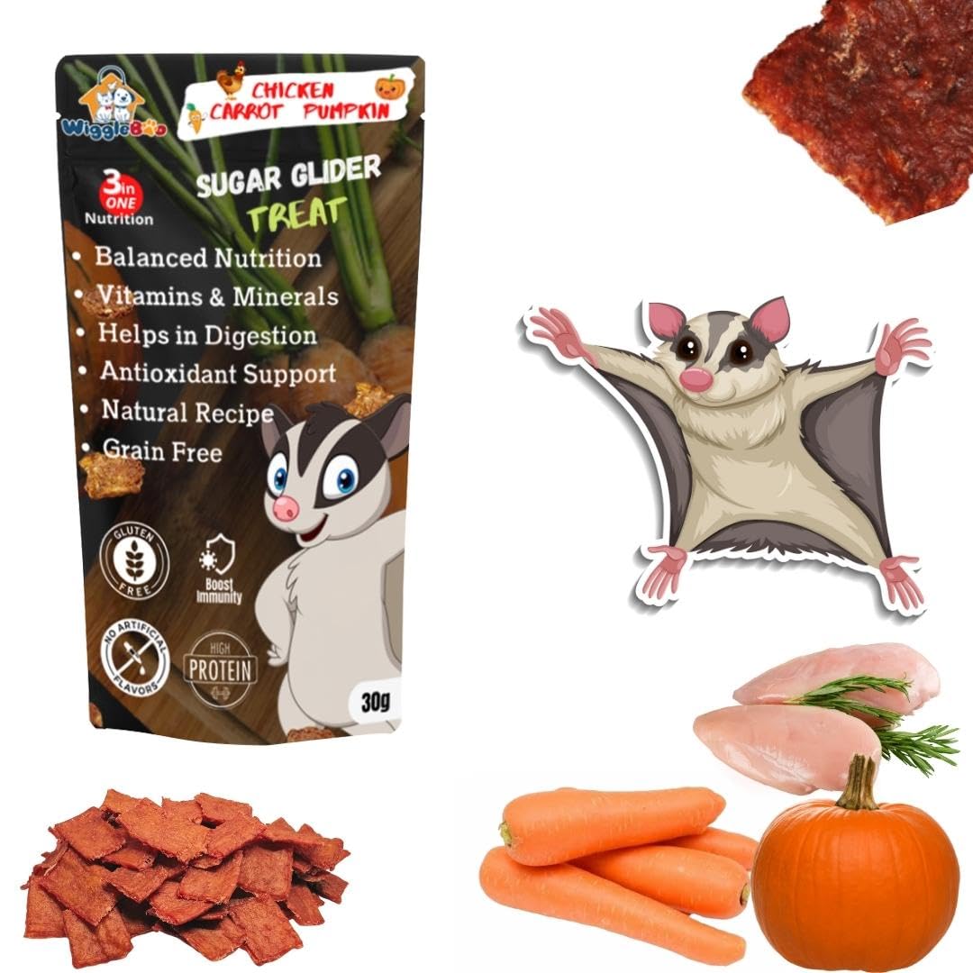 WiggleBoo Chicken, Carrot & Pumpkin Sugar Glider Treat | Travel Pack | Protein Rich | Natural Detoxifier | Crunchy Food Snack | 30g