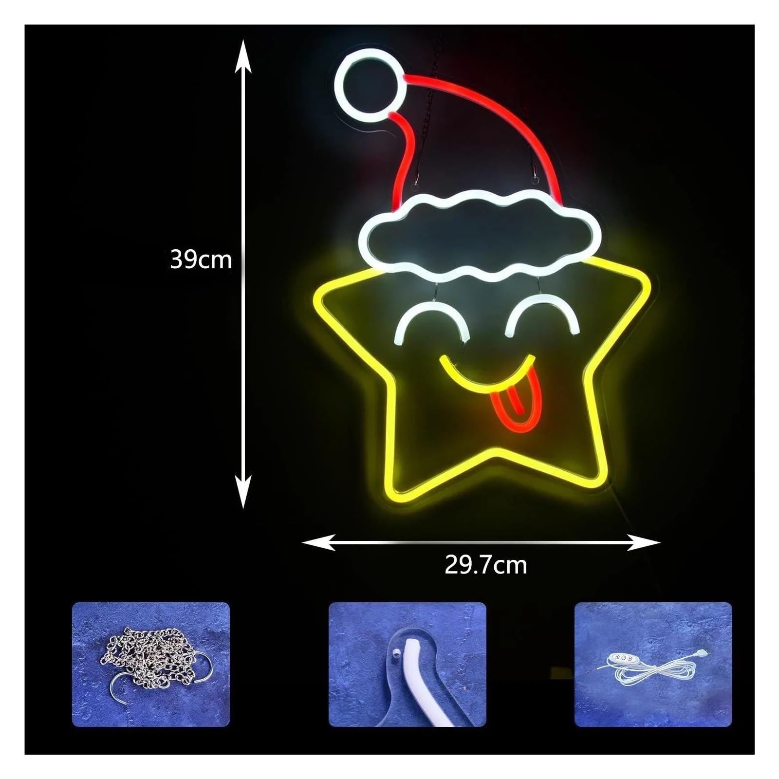 luoliang Illuminazione al neon Per stella con cappello per insegna al per neon per luci LED divertenti sorriso alimentate tramite per 29,7cm × 39cm