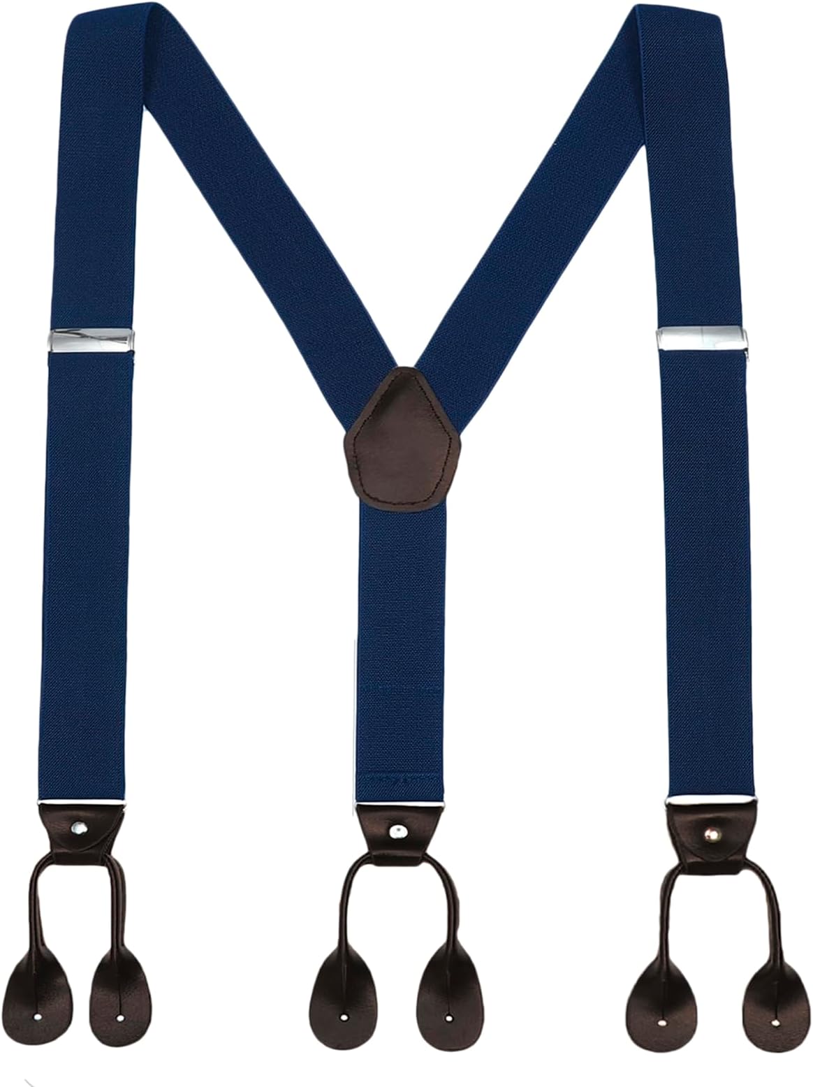 Mens Brown Button End Suspenders - Adjustable Elastic Y Shape Tuxedo Suspender