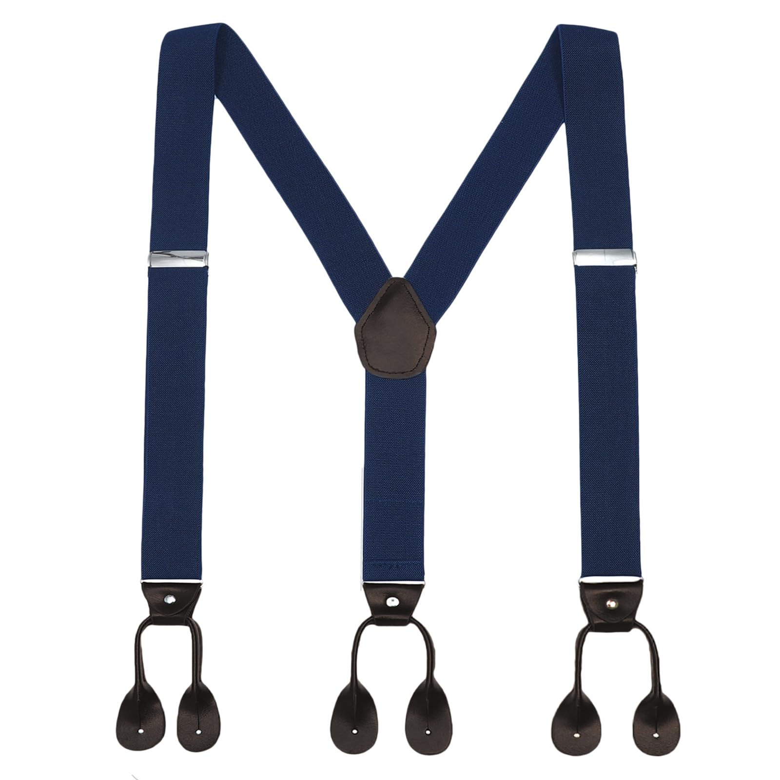 AWAYTRMens Brown Button End Suspenders - Adjustable Elastic Y Shape Tuxedo Suspender