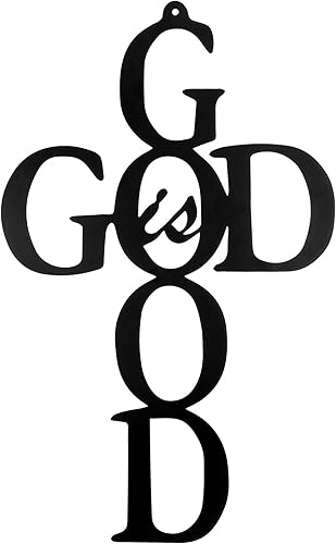 Letrero colgante de metal con cruz negra con texto en inglés "God is Good", bonito regalo de decoración religiosa para decoración de pared del hogar