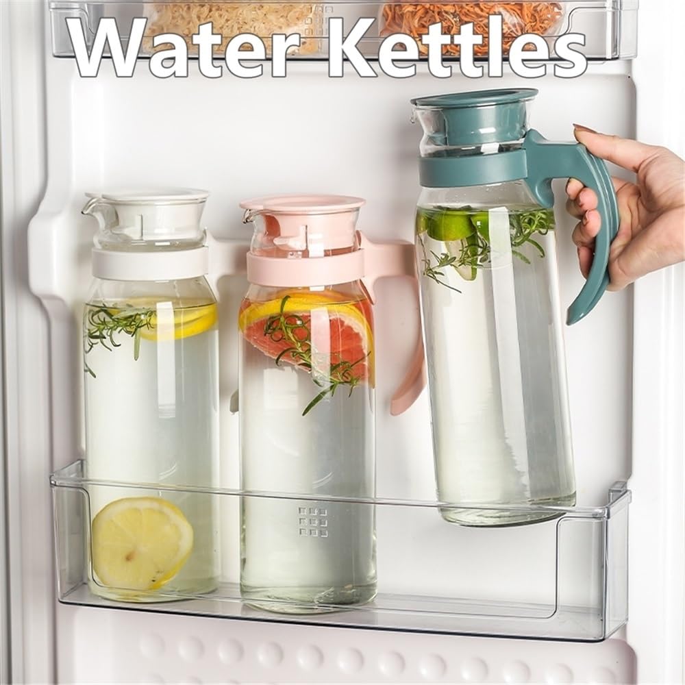 Jarra Agua Fria Hervidores de Agua de Vidrio de Gran Capacidad con Tapa y asa Jarra for Jugo, té, Leche, dispensador de Bebidas, Olla de 1100 ml Jarra Agua Detox Frutas(Blanco)