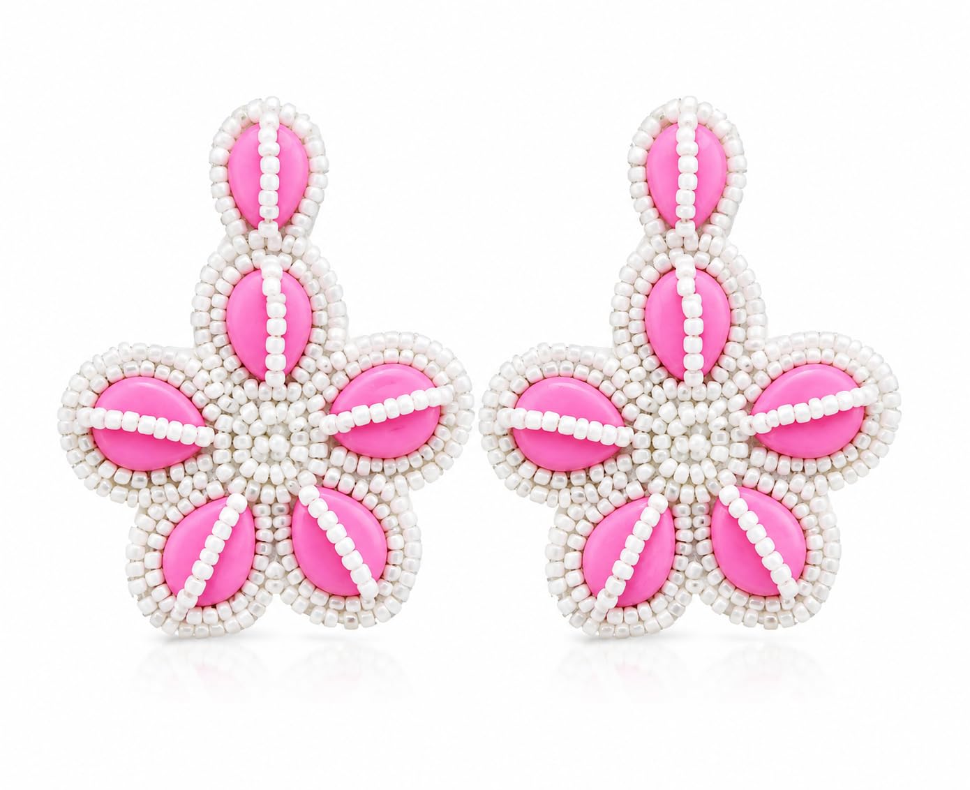 Pink Floral Beaded Statement Earring for Women | Boho Flower Dangle | Handmade Fashion Jewellery for Party, Vacation & Summer-image-19