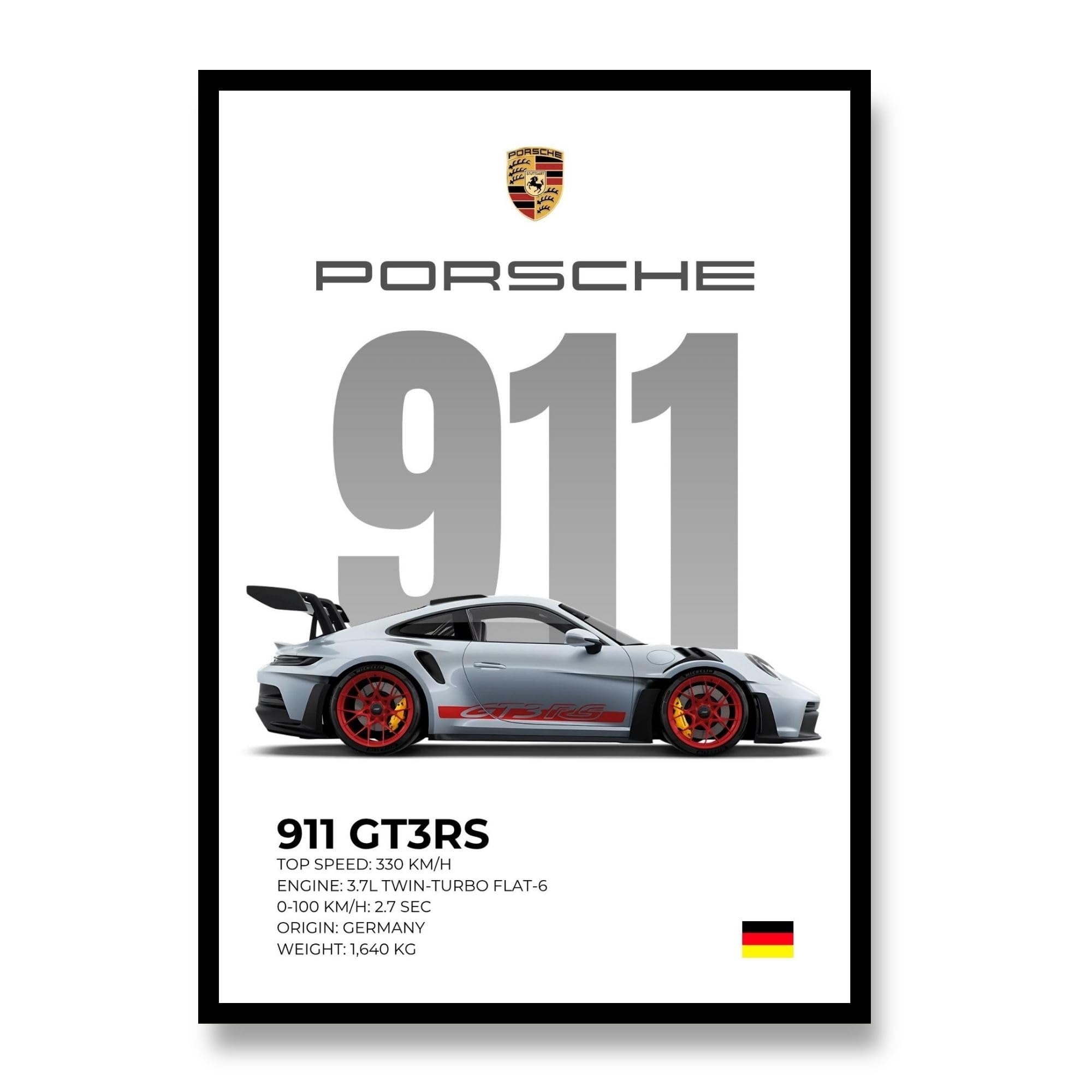CANDID APRICOT Porsche 911 GT3 RS Art Framed Poster A4 (31 x 23 cm