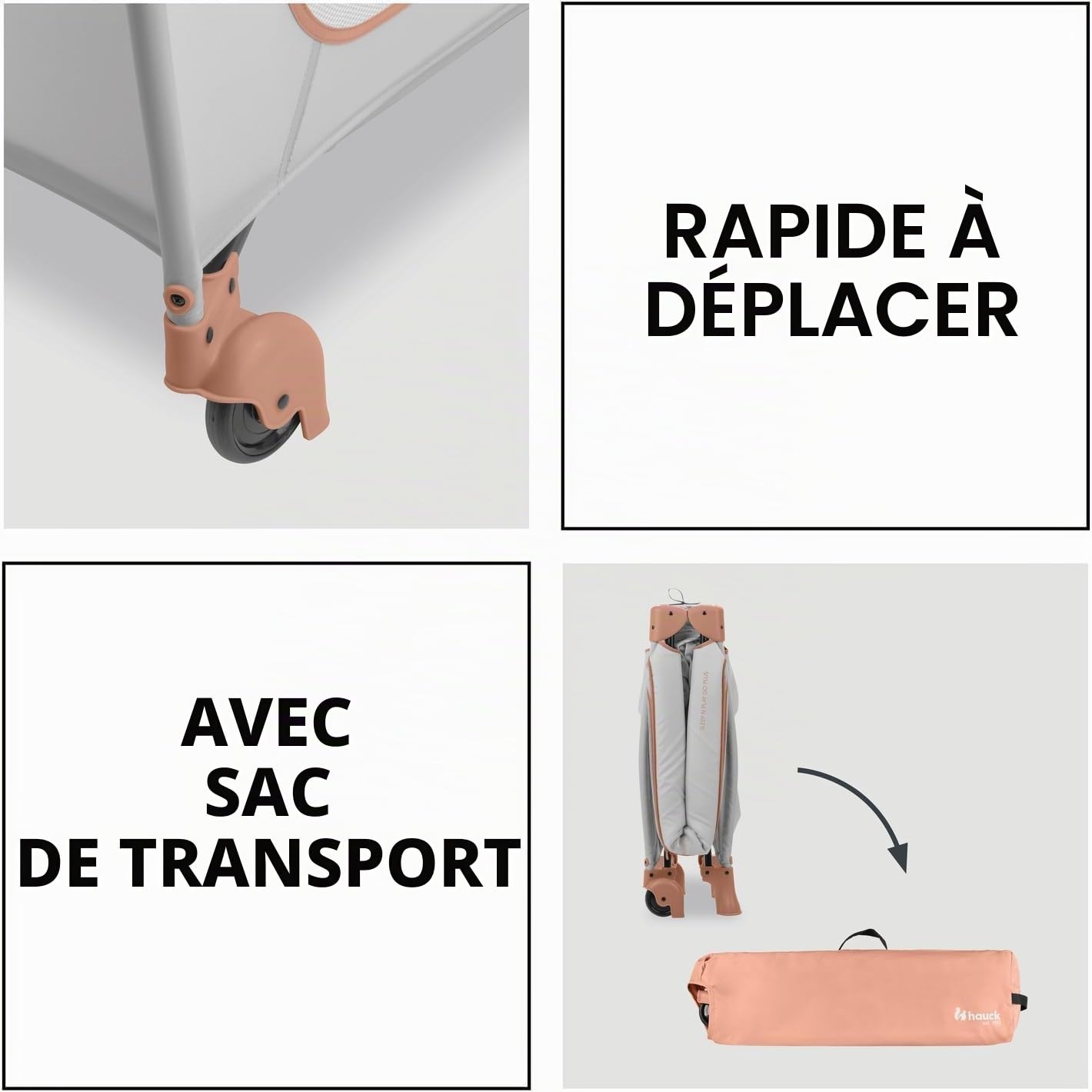 hauck Lit Parapluie avec Ouverture et Roues Sleep N Play Go Plus Dusty Cork | Pliage compact. sac de transport I De la naissance à 15 kg/3 ans, lit bébé et parc (sans matelas)