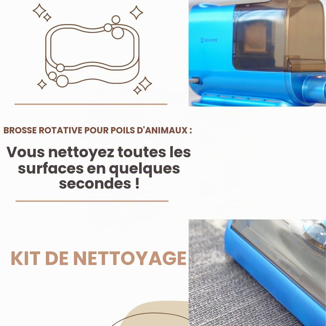 BEHOME Aspiration et Toilettage Chiens et Chats, Aspirateur Chien et Chat, Aspiration Poils Animaux et Aspirateur, Tondeuse professionnelle 6 accessoires, Silencieux