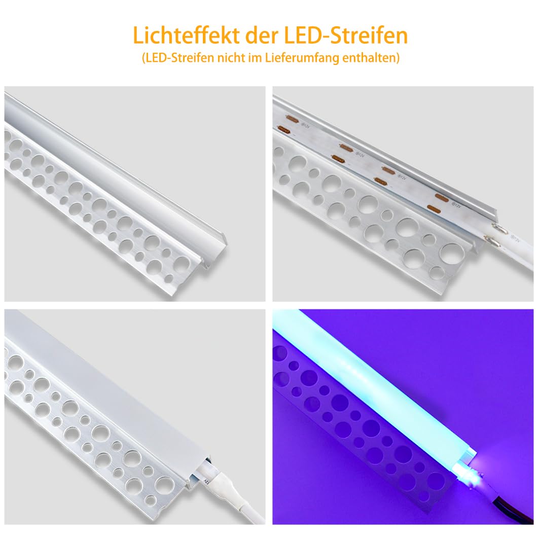 LEDLightsWorld Putzbares Aluminium LED Profil für 13mm LED Streifen, 10er Set 3,3 ft/1 m mit Milchiger Abdeckung, Einbau Trockenbauprofil für Wand und Decke