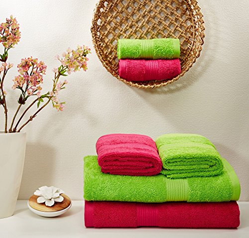 Image of Amazon Brand - Solimo 100% Cotton 6 Piece Towel Set, 500 GSM (Spring Green and Paradise Pink)