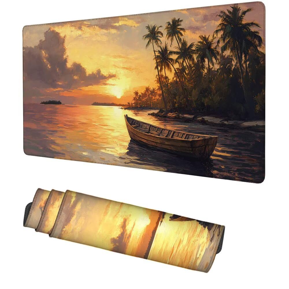 Podkładka pod mysz Statek Podkładka pod mysz 1200 x 600 x 3 mm Mata do gier Zachód Słońca Desk Protector Desk Protector Akcesoria do gier Ulepszona dokładność i szybkość, dla PC Gamer, Laptop, Biuro