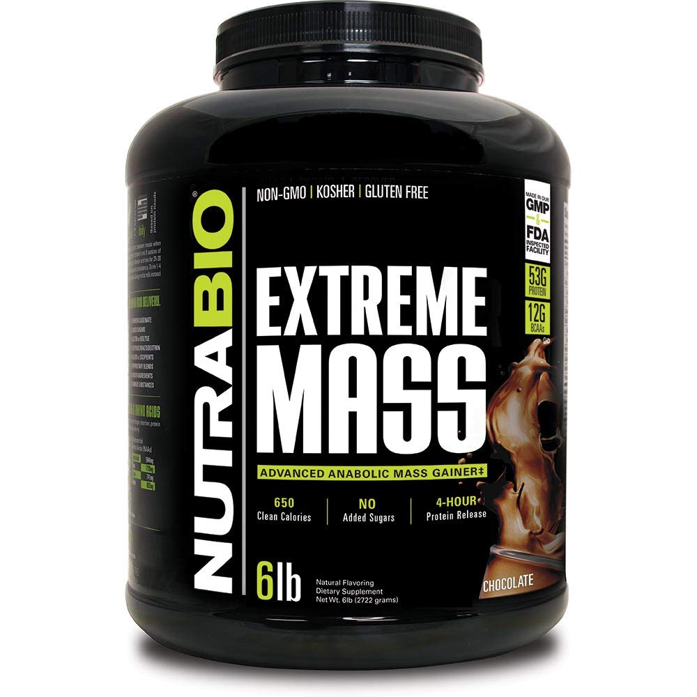 NutraBio Extreme Mass - 53G Protein - Advanced Anabolic Muscle Mass Gainer Protein - High Calorie - 