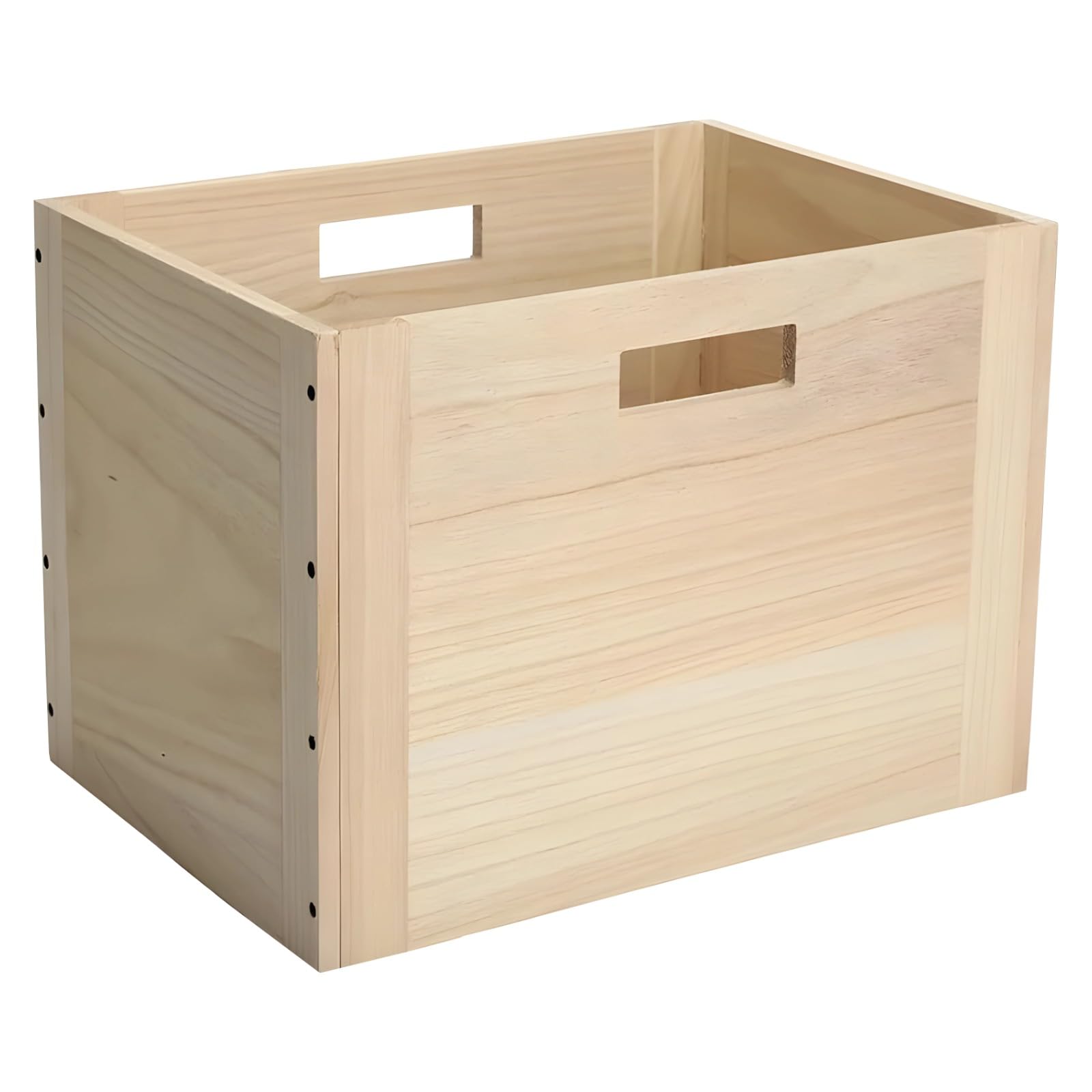 Holz-Aufbewahrungsbox mit Griffen, offene Holzfächer im rustikalen Stil, stehender Organizer für Spielzeug und Bücher für Wohnzimmer und Zuhause, stapelbar und modular, beige